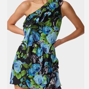 NWT Elliatt Briony Asymmetrical Mini Dress in Black & Blue Size S MSRP 240